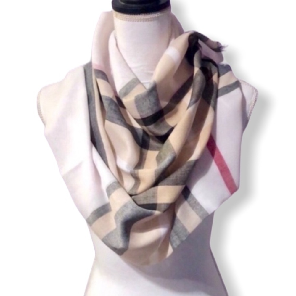 Beige Plaid Scarf Wrap Pashmina